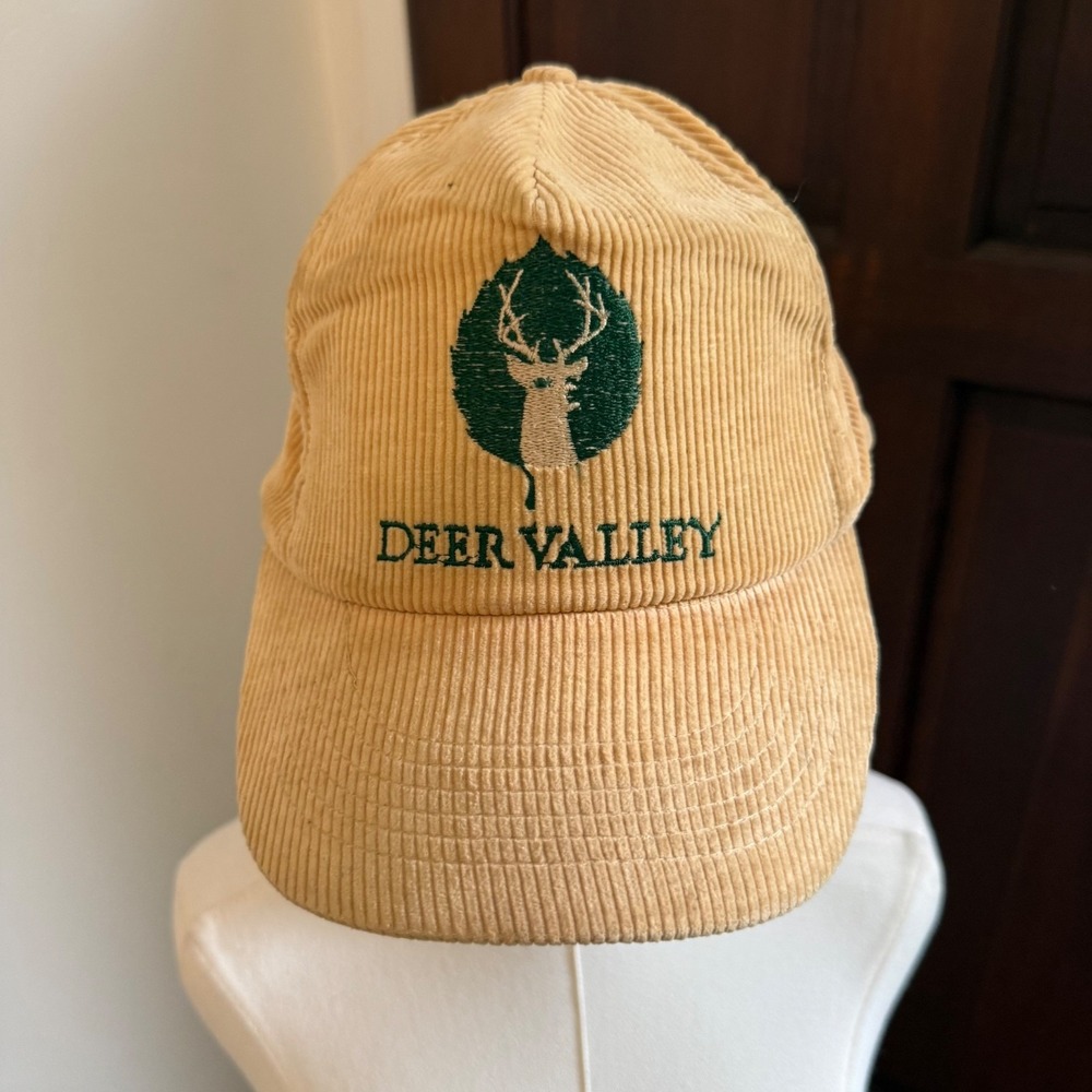 Vintage Deer Valley Ski Resort Corduroy Snap Back Hat | Tan | OS